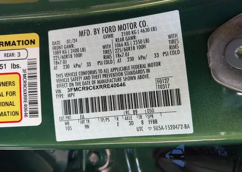 2024 Ford Bronco Sport Outer Banks из США, поврежденный, VIN 3FMCR9C6XRRE40646